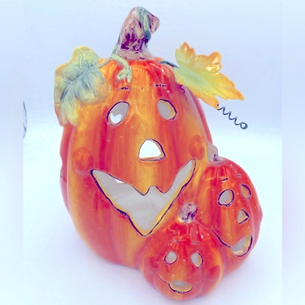 Ceramic Whimsical Halloween Pumpkin Tea Light Holder Decoration